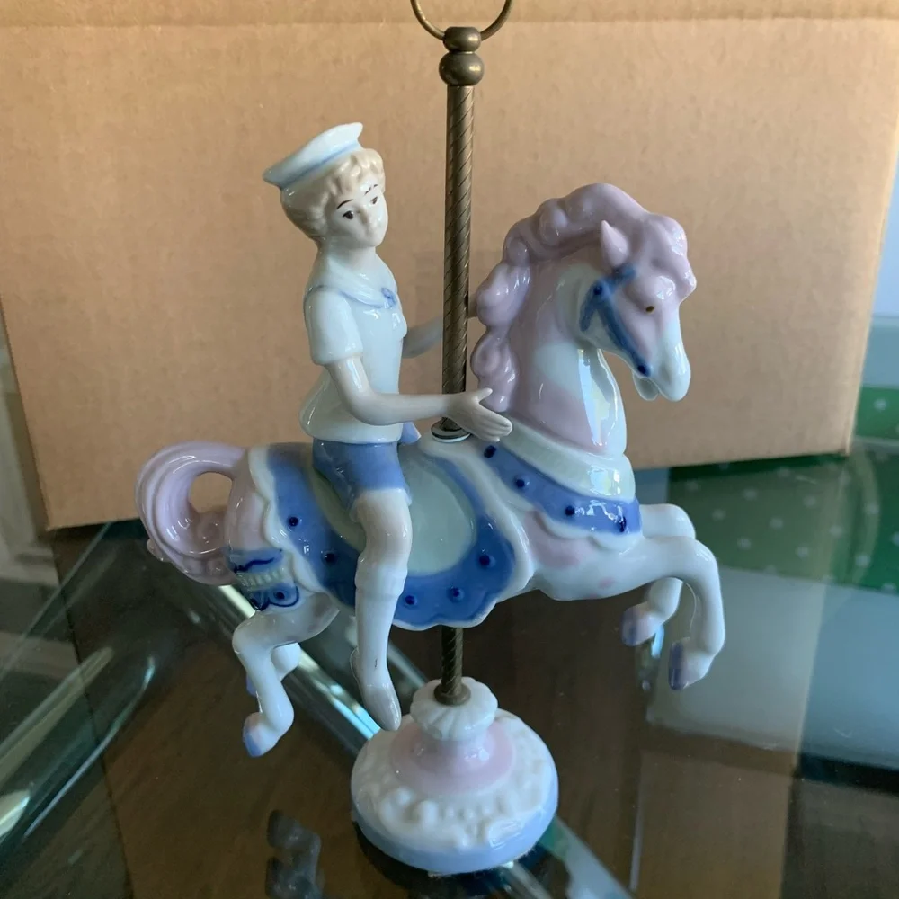 Porcelain Carousel Horse Figurine - Pink and Blue